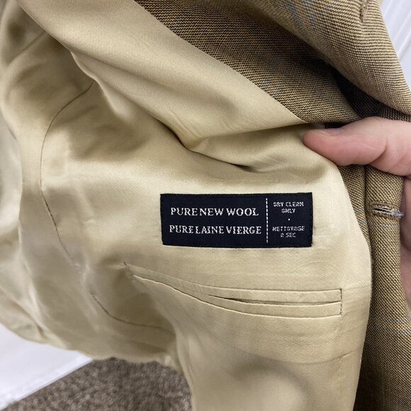 Nautica Men 44L Wool Check Blazer Sports Coat Yellow Green Beige - Picture 7 of 10